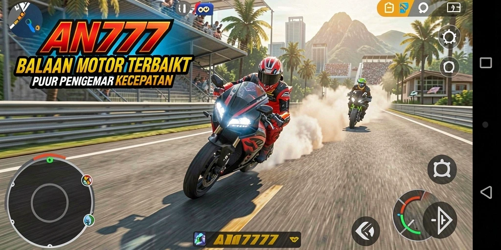 Tampilan gameplay balapan motor yang mendebarkan di AN777.