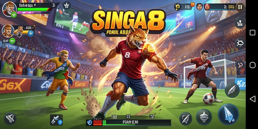 Screenshot SINGA8 menampilkan aksi seru dalam permainan olahraga.