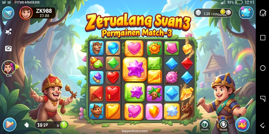 Tampilan gameplay seru ZK988 dengan elemen Match-3 yang menantang.